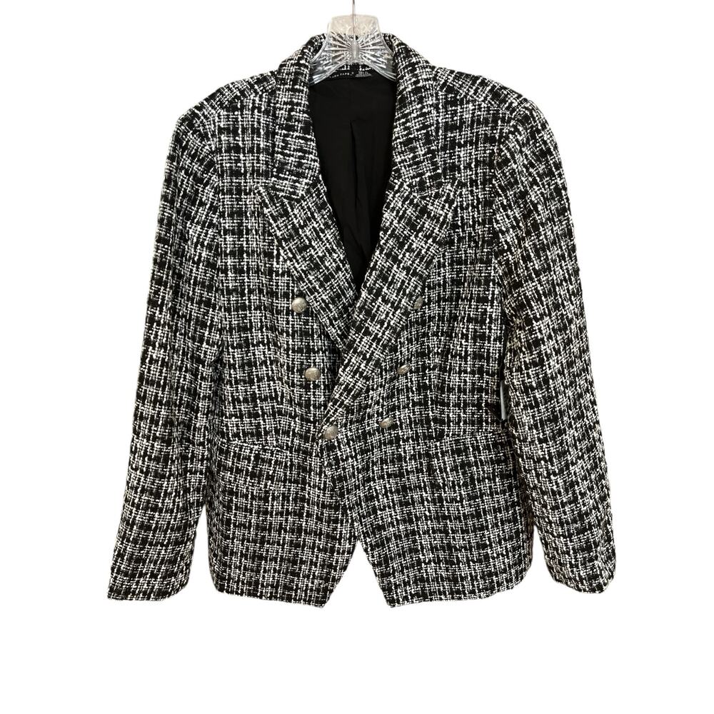 Black Tape_ Black And White Double Breasted Tweed Blazer XL
